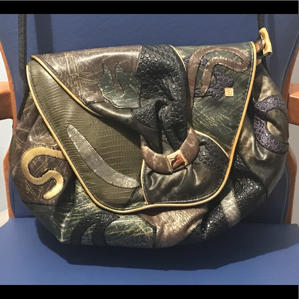Rare vintage NAS faux leather/animal skin patchwork bubble handbag